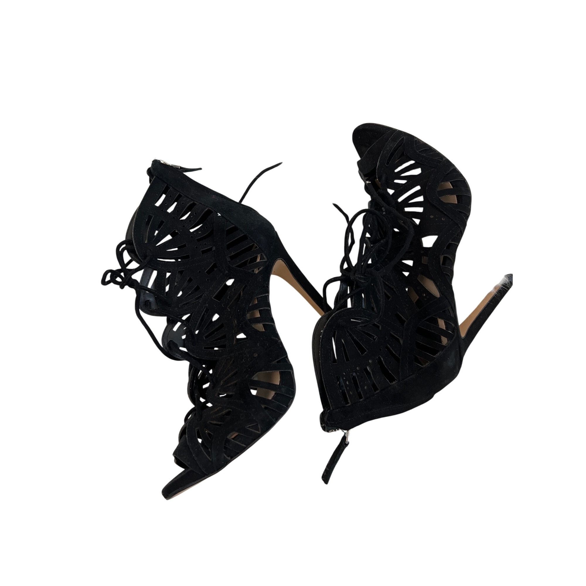 Zara Zara Lace-Up Peep Toe Black Stiletto Heels With Cut-Out Desi Size US 8 / IT 38 - 5 Thumbnail