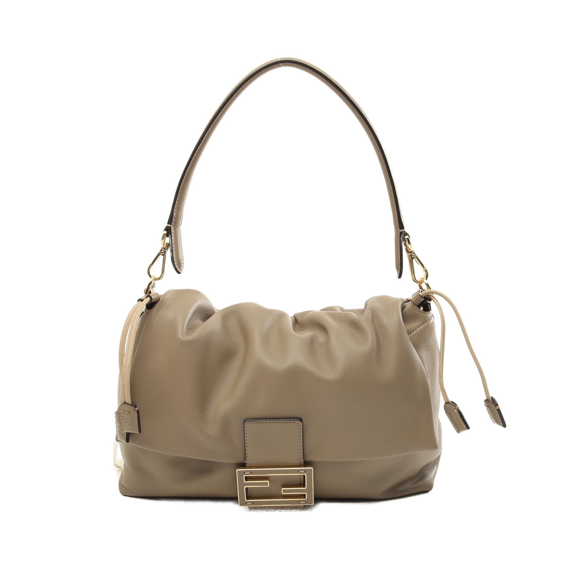 Fendi Mamma Bucket Large One Shoulder Bag Leather Gray Beige in Grey, Women's