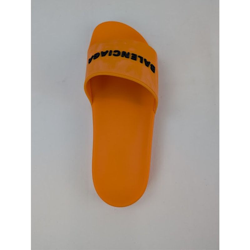 Balenciaga o1rshd1 Q:2 / Rubber Logo Pool Slide Sandals Orange / Black Size US 12 / EU 45 - 17 Thumbnail