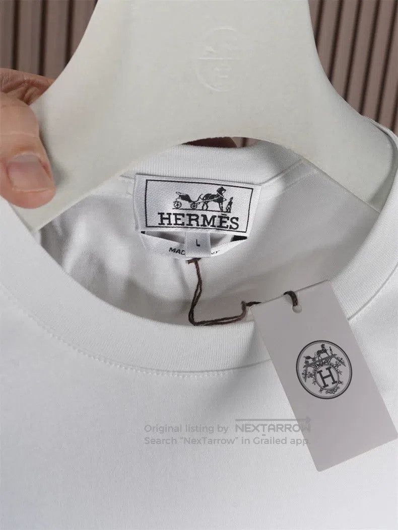 Hermes Hermes White Sea Island Cotton Short Sleeve T-Shirt Size US L / EU 52-54 / 3 - 2 Thumbnail