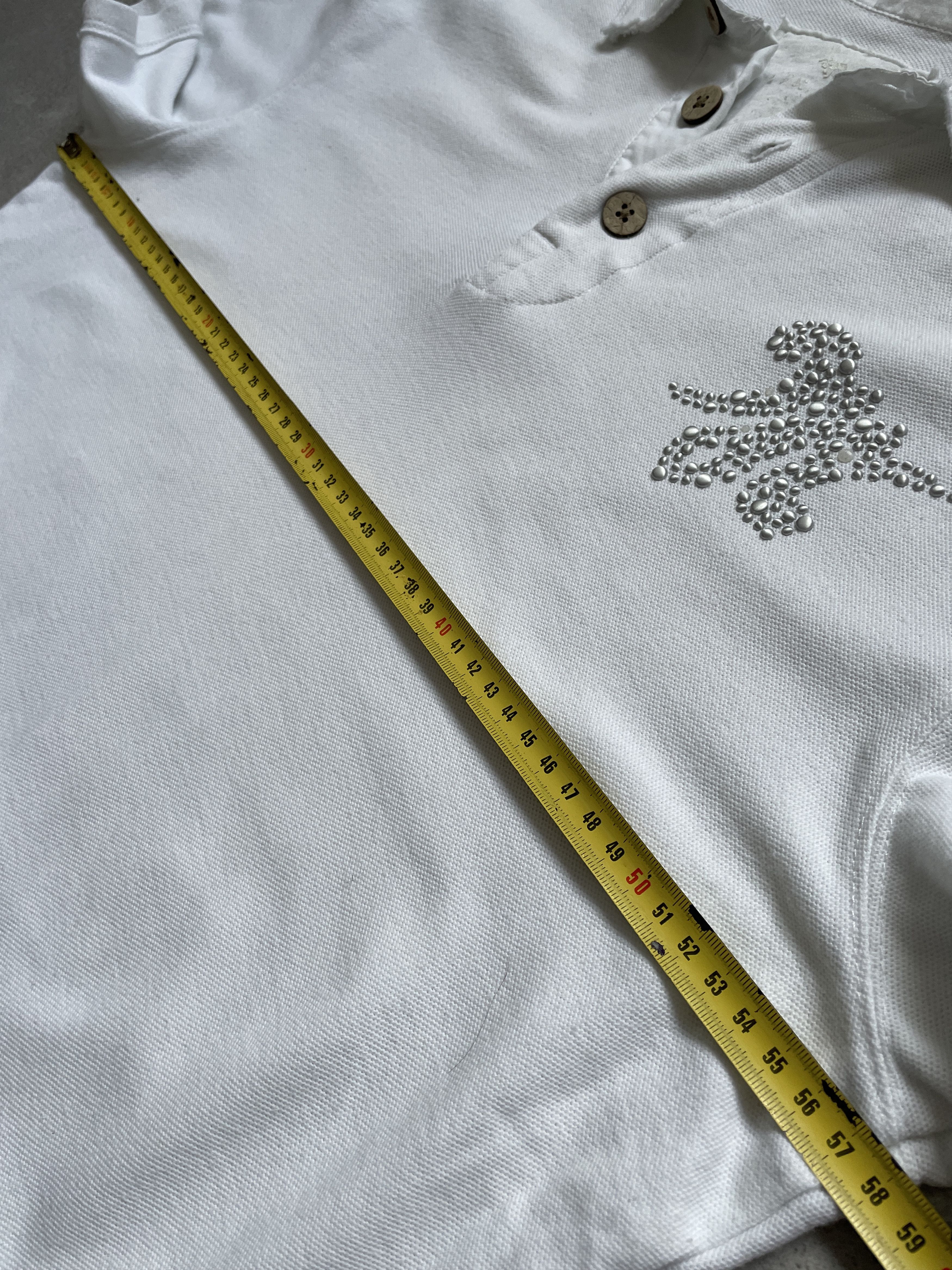 Mek Denim Y2K MEK DENIM TRUE RELIGION STYLE WHITE STITCHED POLO TEE Size US L / EU 52-54 / 3 - 11 Thumbnail