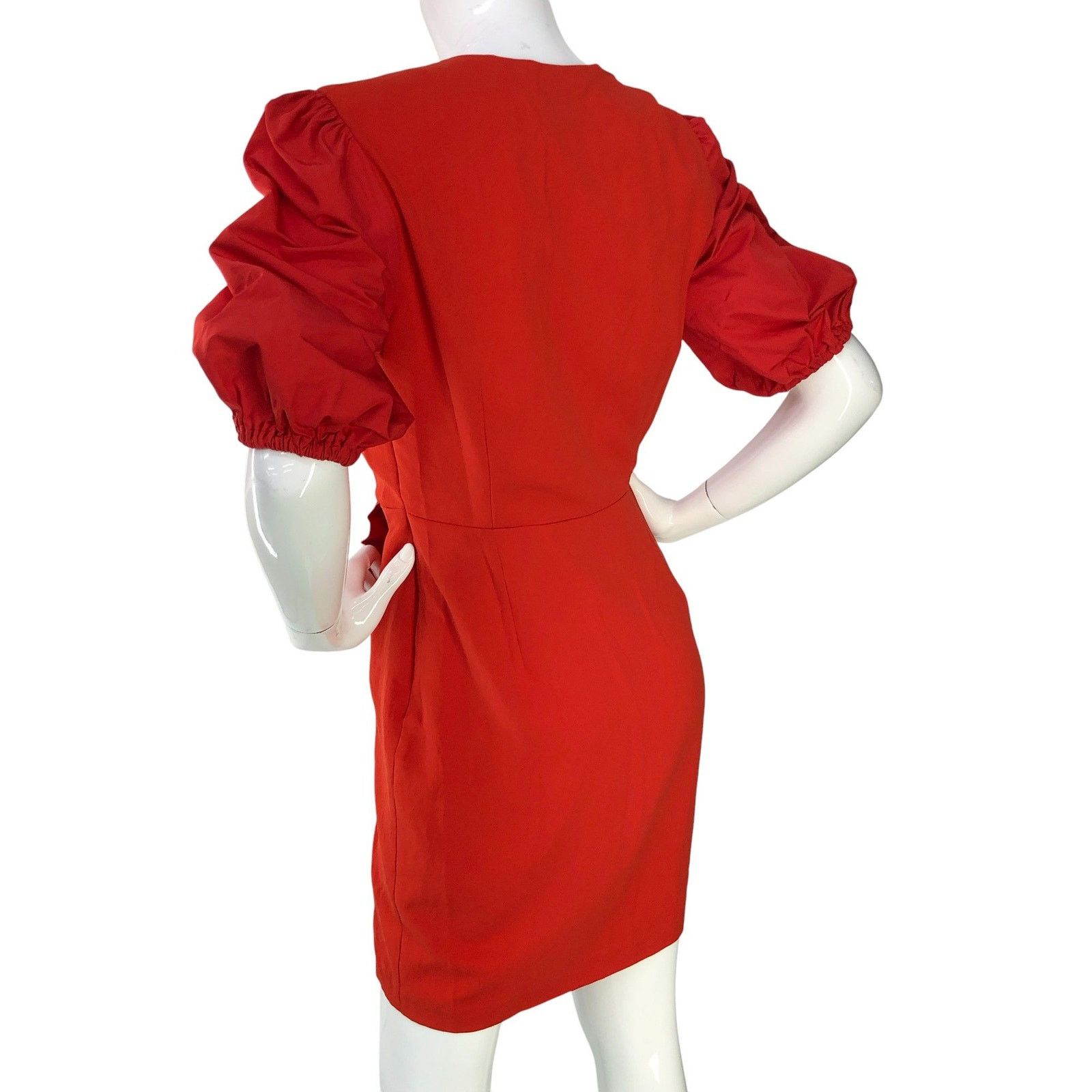Pinko Pinko Dress 6 Red Puff Sleeve Ruched Wrap V Neck Cocktail Size M / US 6-8 / IT 42-44 - 6 Thumbnail