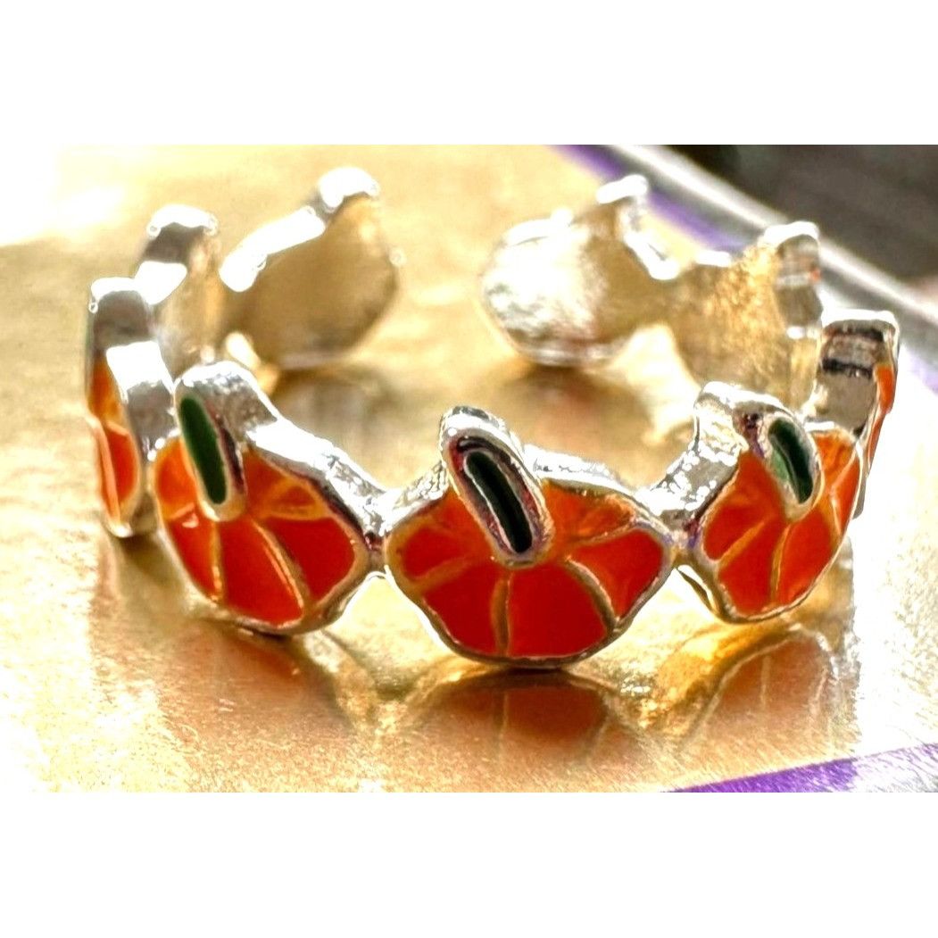 Handmade Pumpkin Ring New Orange Silver Adjustable Thanksgiving Autum Size ONE SIZE - 12 Thumbnail
