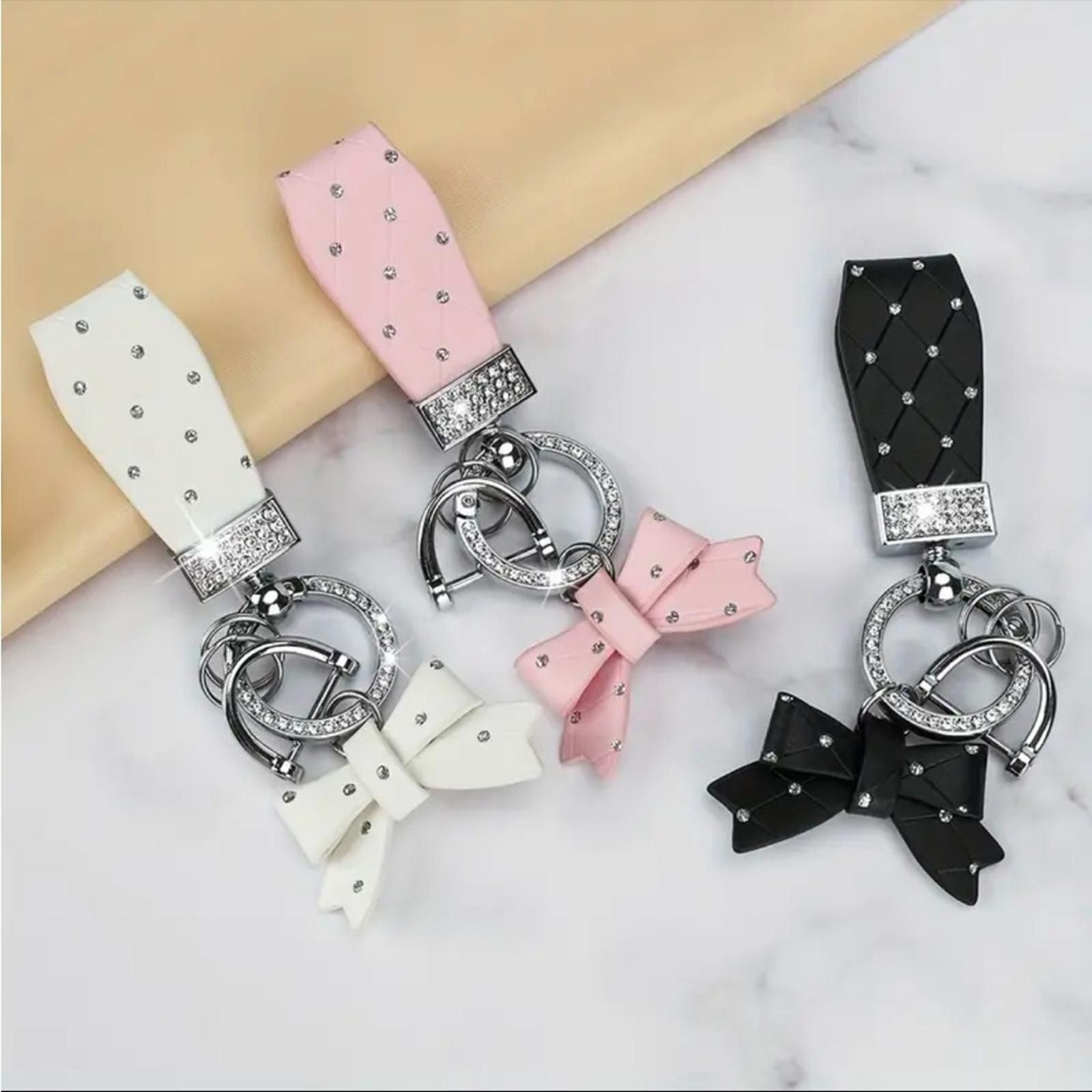 Designer Elegant Pink Diamond Studded Bow Key Ring Size ONE SIZE - 3 Thumbnail