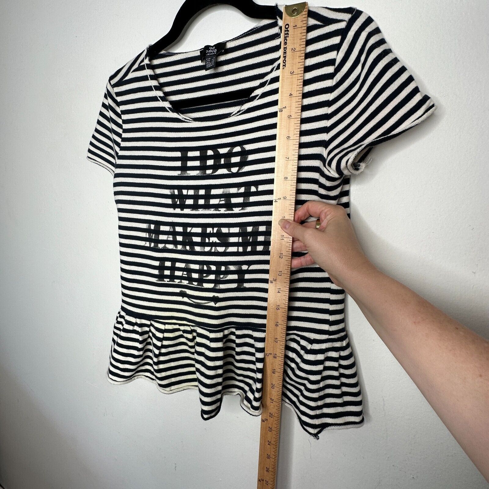 Other MNG Mango Black Stripe I Do What Makes Me Happy Ruffle Tee S Size S / US 4 / IT 40 - 10 Thumbnail