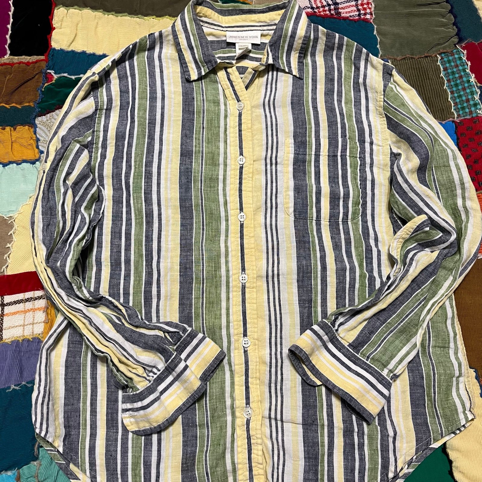 Jones New York Jones New York Yellow/Green Striped Long Sleeve Button Up Size US L / EU 52-54 / 3 - 1 Thumbnail