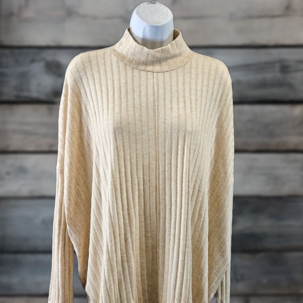 Loft Ann Taylor LOFT Womens Ribbed Top Blouse Size Large Ivory Long Sleeve Mock Neck Oversized Shirt Womens Size L / US 10 / IT 46 - 1 Thumbnail