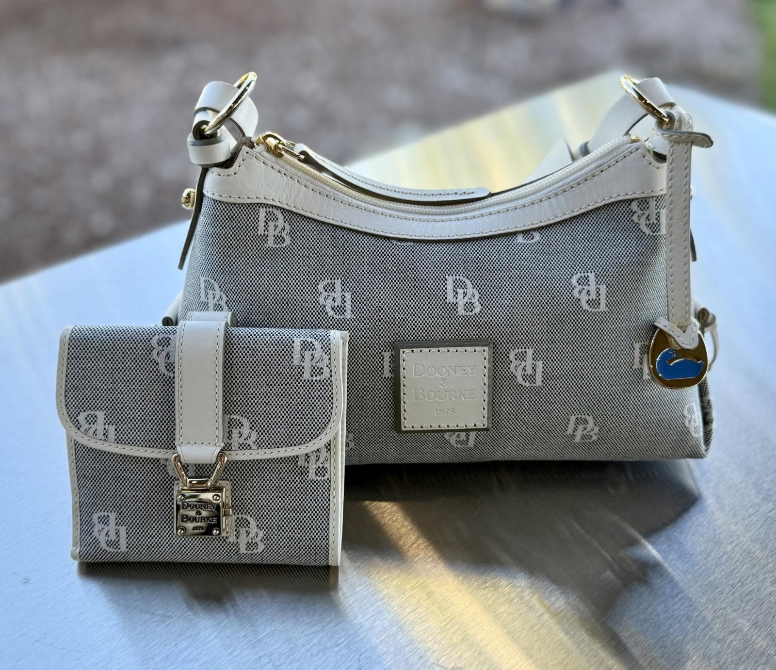 Dooney & Bourke Dooney & Bourke White Leather/Canvas HoboBag Matching Wallet Size ONE SIZE - 1 Thumbnail