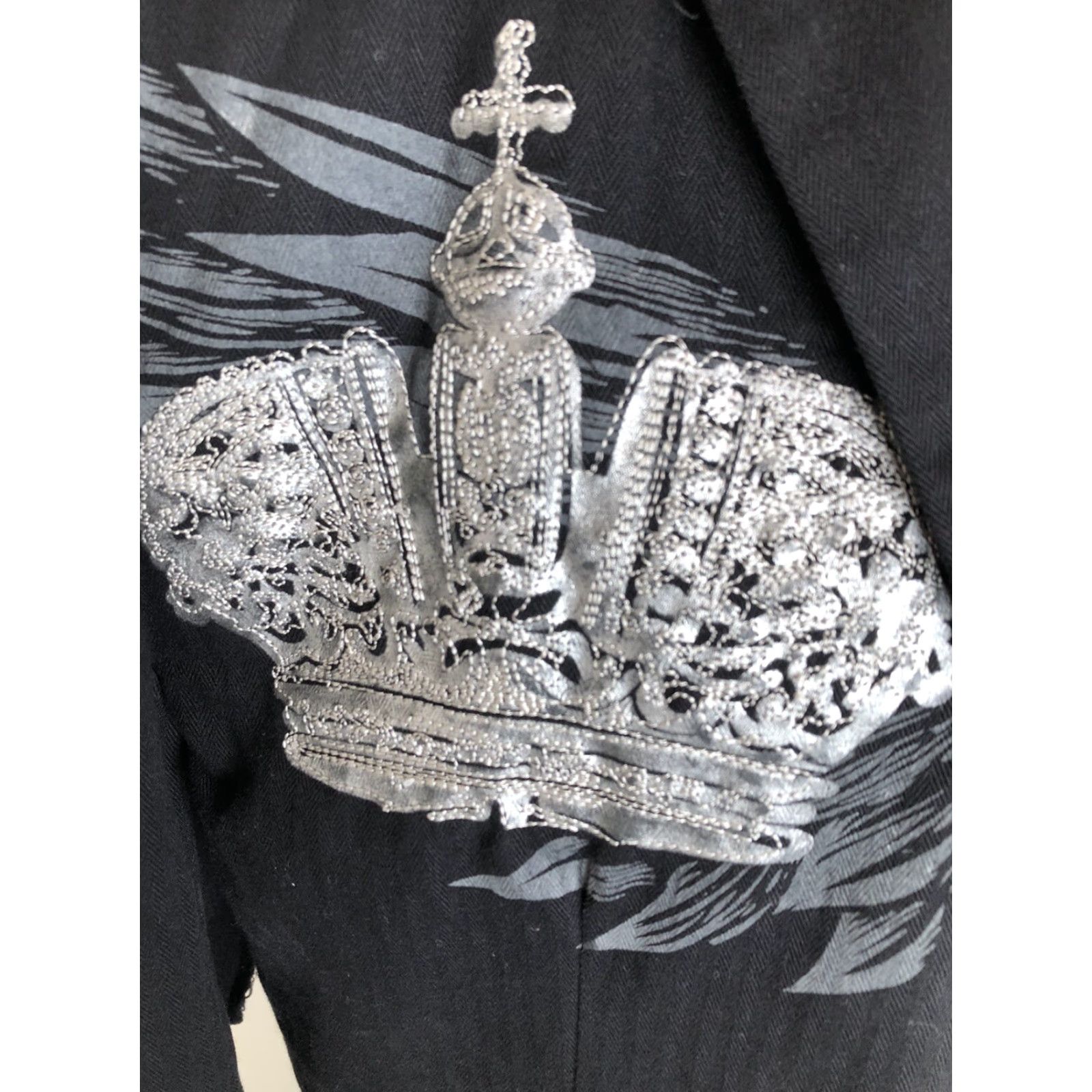 Roar Roar / Buckle Embroidered Mens Blazer Jacket - Wing Collared Buckle Closure - Black - Size M Size 40R - 3 Thumbnail
