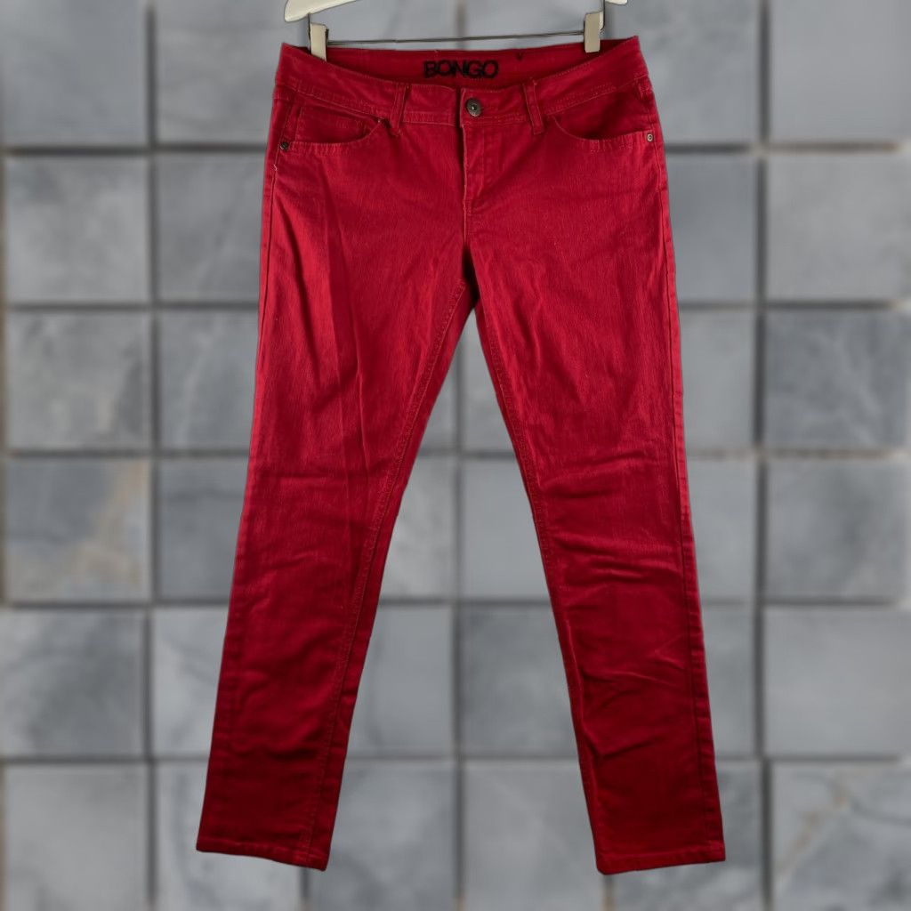 Vintage Bongo Jeans Womens 13 Red Ankle Mid-Rise Stretch Denim Pants Dark Wash Casual Size 34" / US 12 / IT 48 - 1 Thumbnail