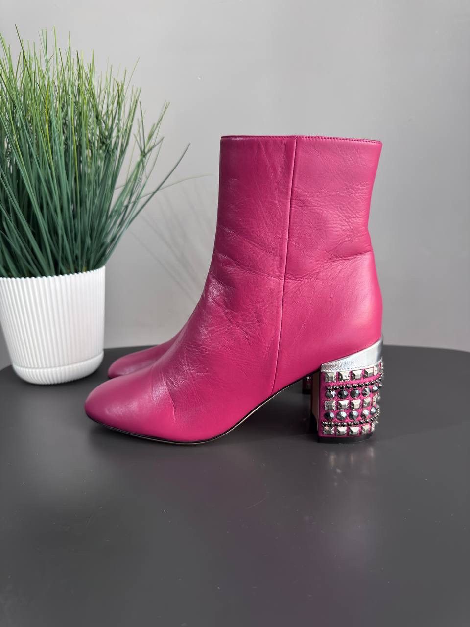 Other Rodo Block Heel Fuchsia Women's Leather Ankle Boots, 37,5 Size US 7.5 / IT 37.5 - 5 Thumbnail