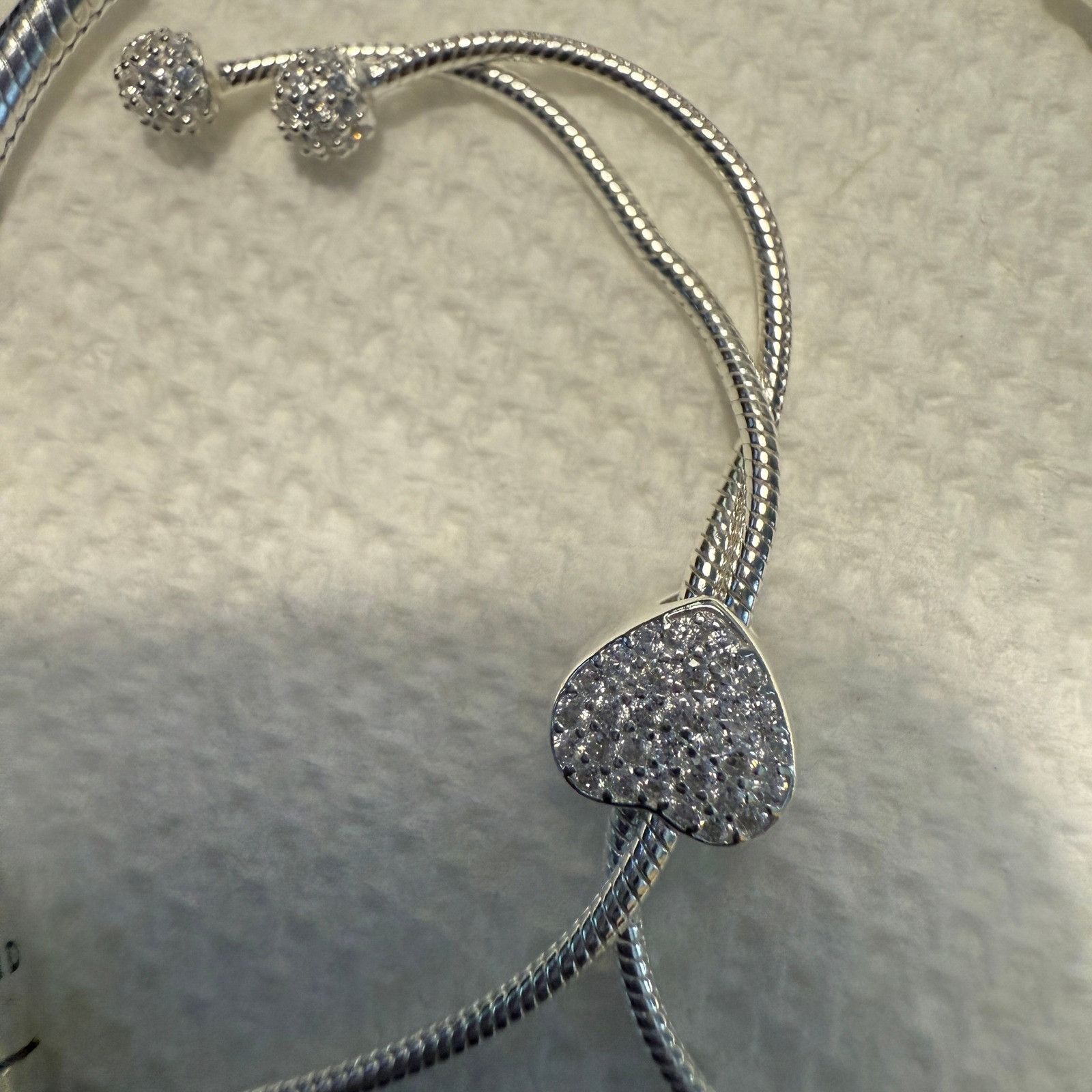 pandora Authentic Pandora Silver Sparkling Pave Heart Slider Bracele Size ONE SIZE - 8 Thumbnail