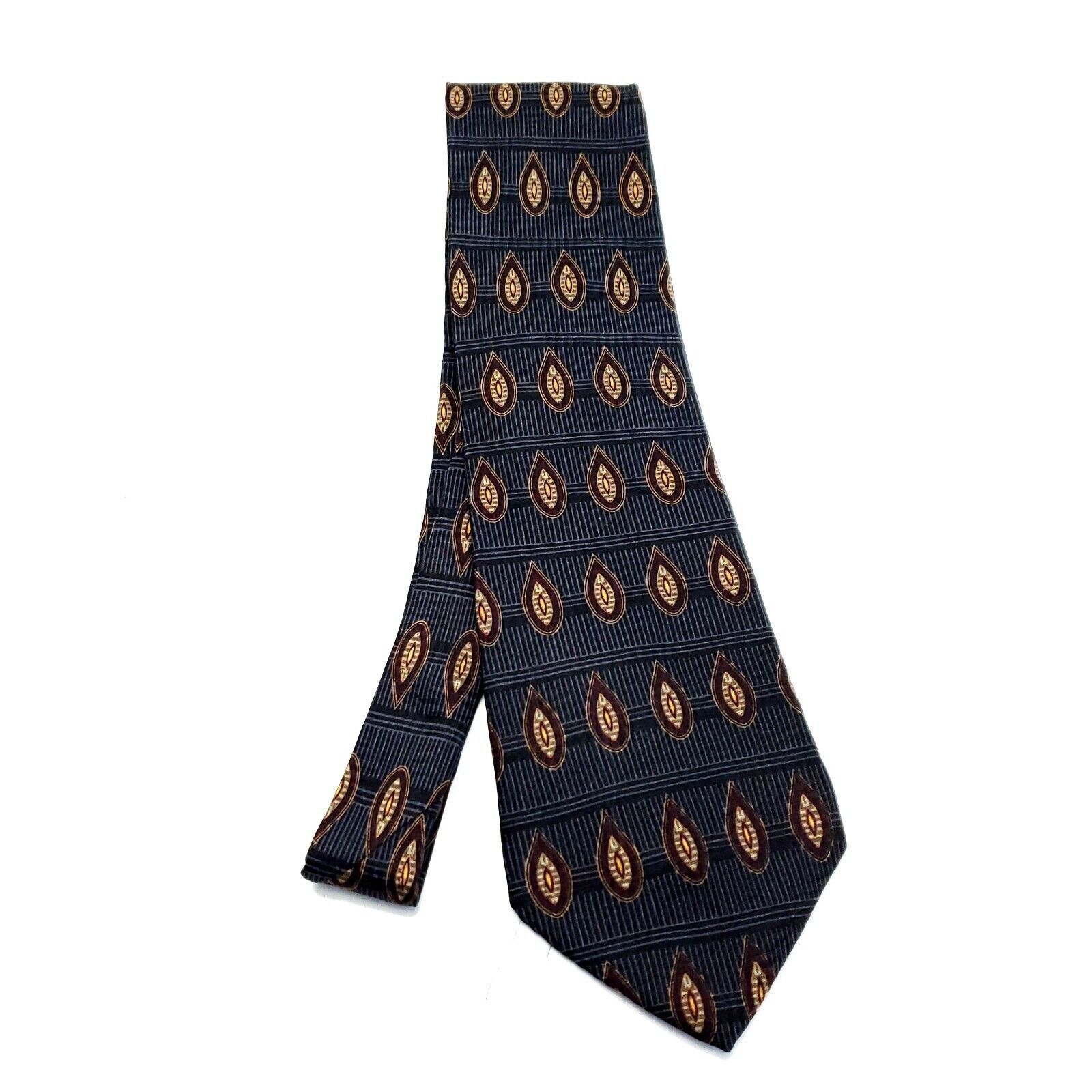 Designer Graham & Lockwood England Silk Tie Woven Blue Gray Brown Geo Size ONE SIZE - 6 Thumbnail