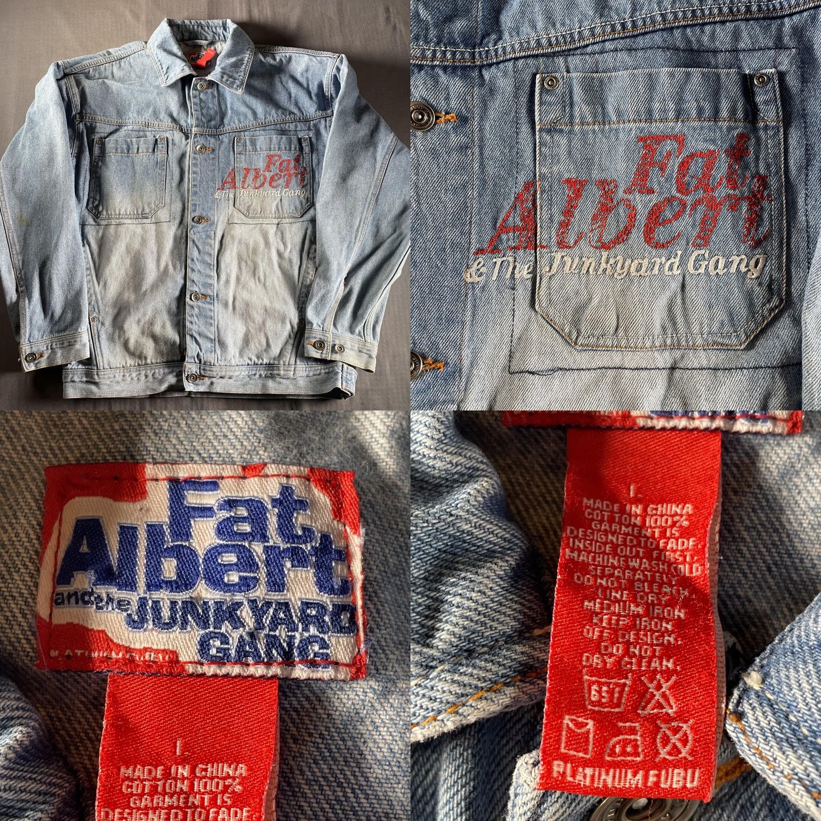 Vintage VINTAGE Fat Albert Platinum FUBU Jean Denim Jacket Mens Large acid wash Y2K 2000 Size US 33 - 8 Thumbnail