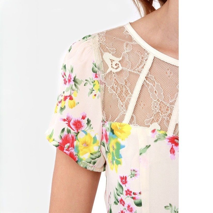 Other Under Skies Bloom for Improvement Cream Floral Print Dress Size M / US 6-8 / IT 42-44 - 6 Thumbnail