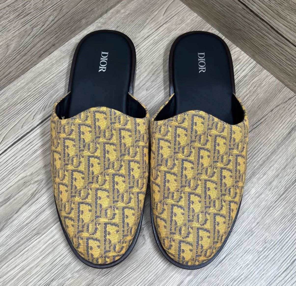 Dior Dior INDIOR Black & Yellow All-over Print Mule Slides J41 Size US 9.5 / EU 42-43 - 2 Thumbnail