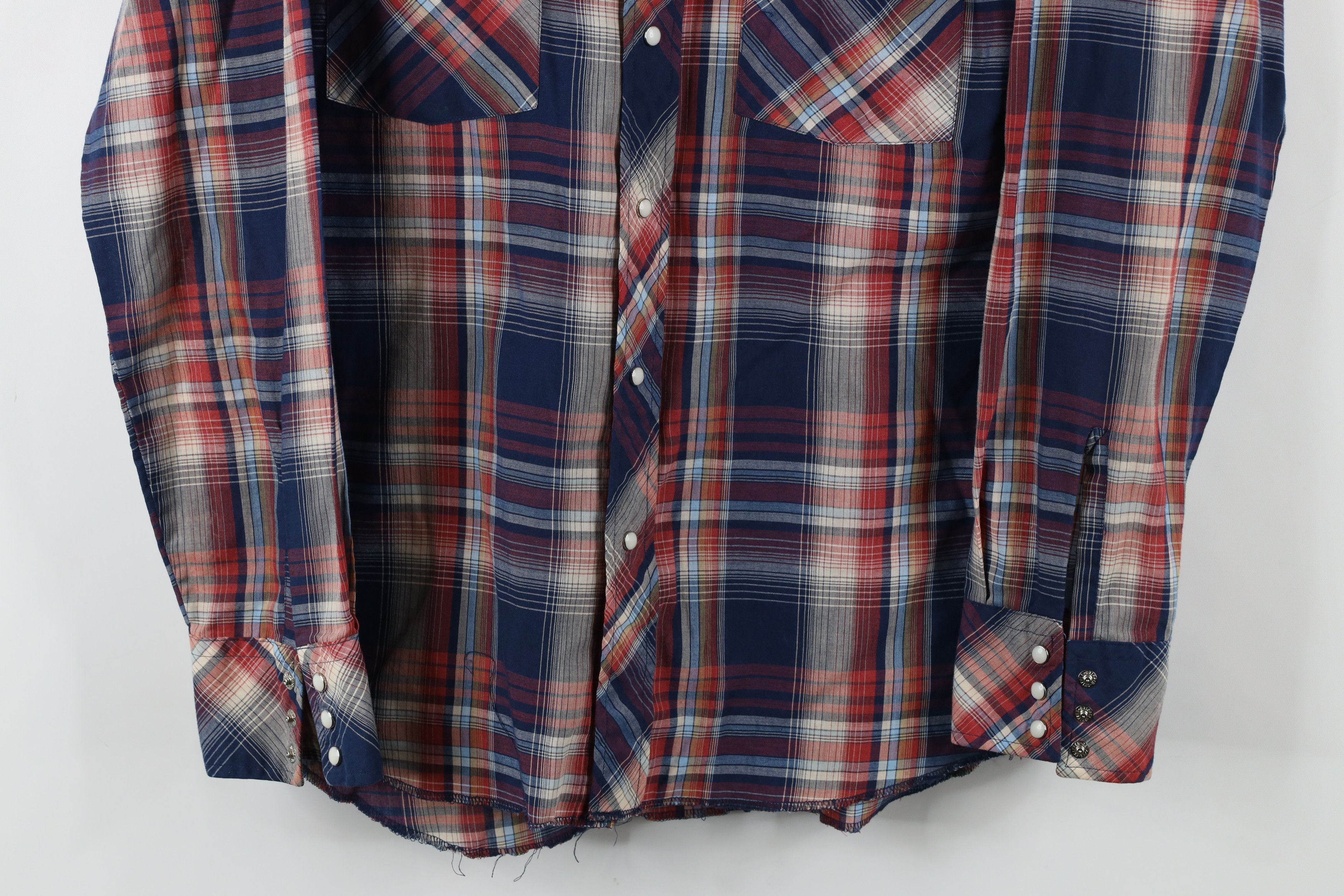 Vintage × Wrangler Vintage 70s Wrangler Western Pearl Snap Button Shirt Plaid Size US L / EU 52-54 / 3 - 3 Thumbnail