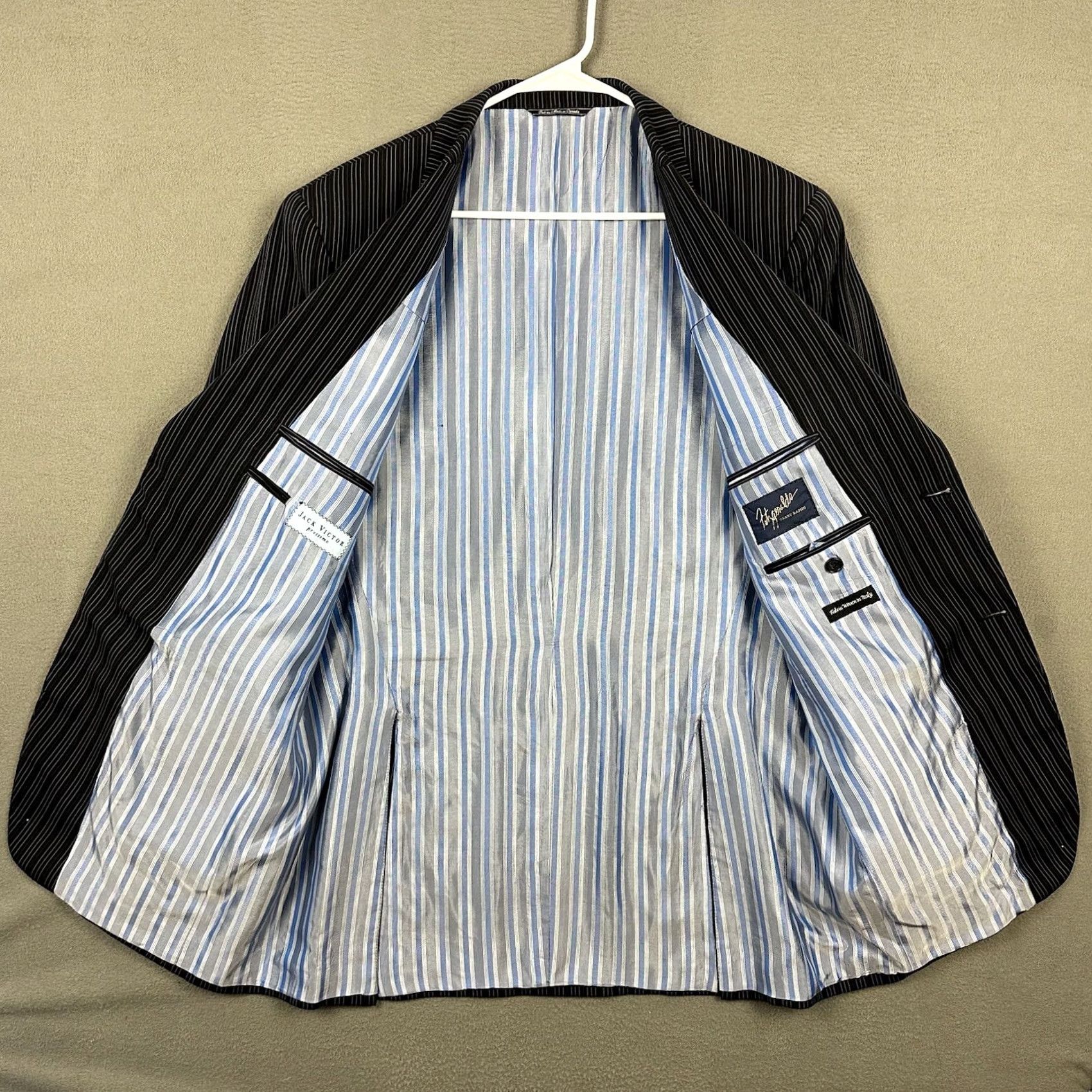 Jack Victor Jack Victor Prossimo Wool Black Striped Grovewood SPJ Blazer Sport Jacket 42L - Used Mens Size 42R - 3 Thumbnail