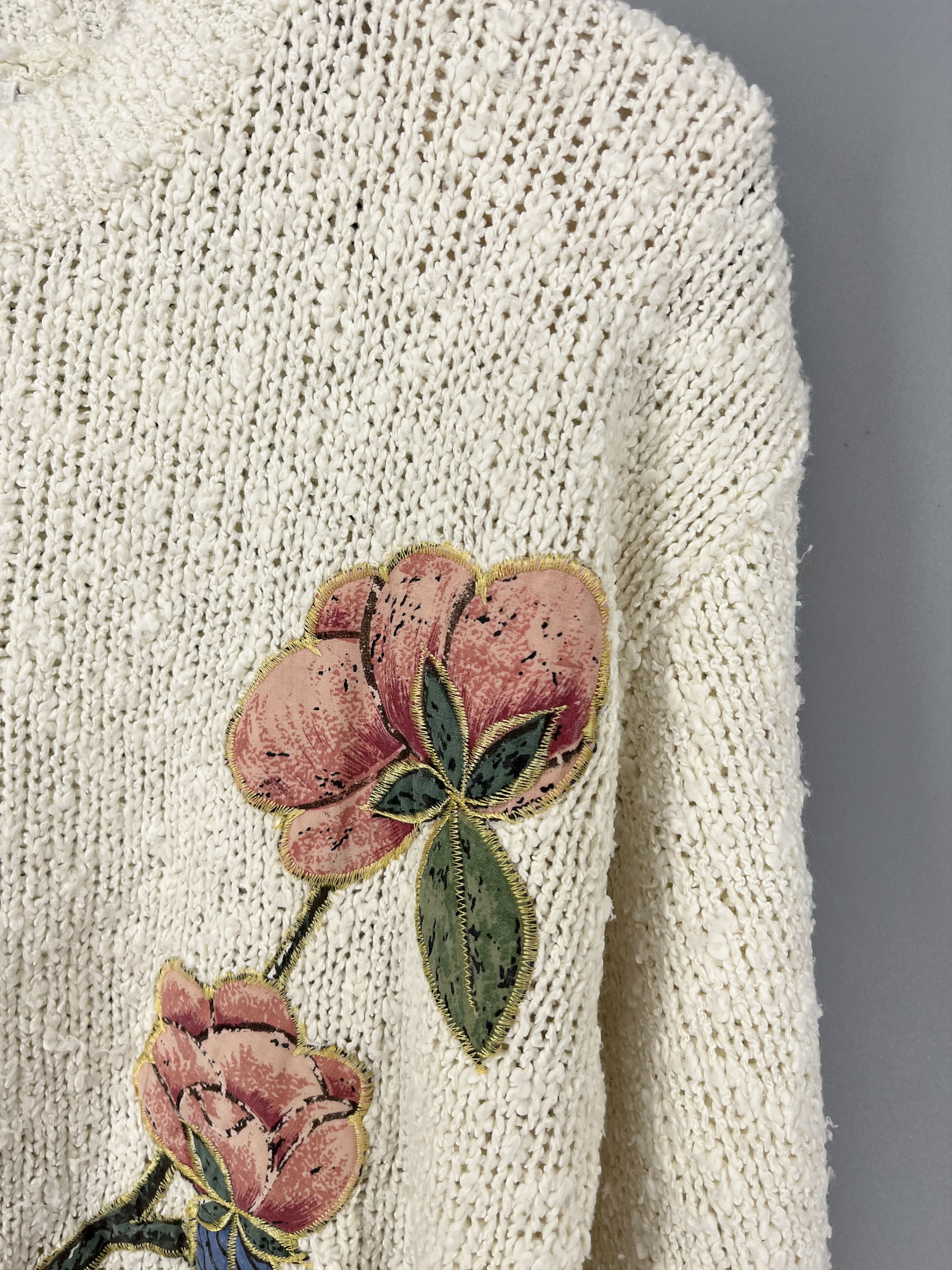 Japanese Brand Vintag BeigeLace With Flower Knitwear Sweater Made in Korea Size M / US 6-8 / IT 42-44 - 10 Thumbnail