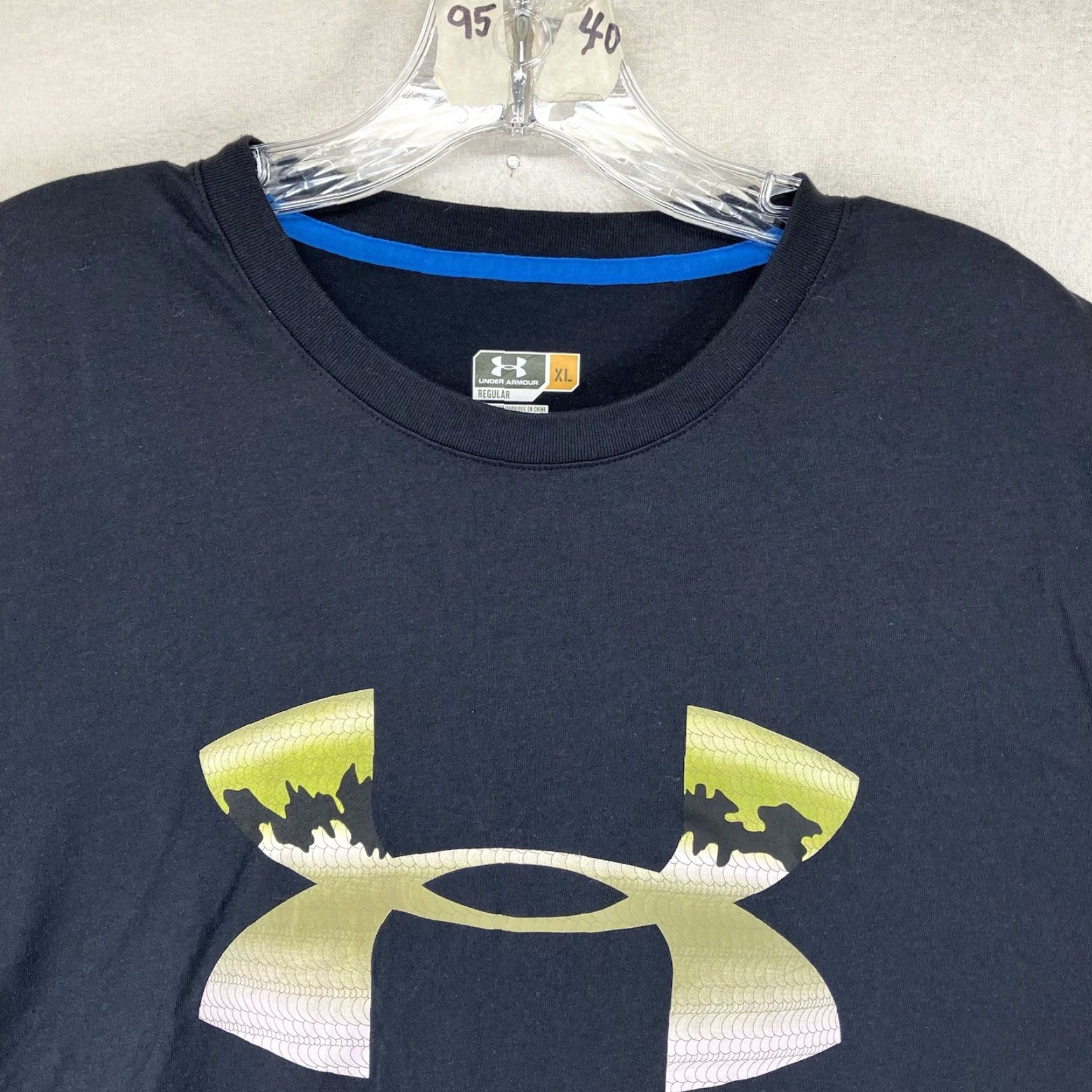 Under Armour Under Armour Shirt Mens XL Black UA Camo Logo Active Athletic Casual Short Sleeve Crew Neck Lightweight Breathable Stretch Marine? Size US XL / EU 56 / 4 - 5 Thumbnail