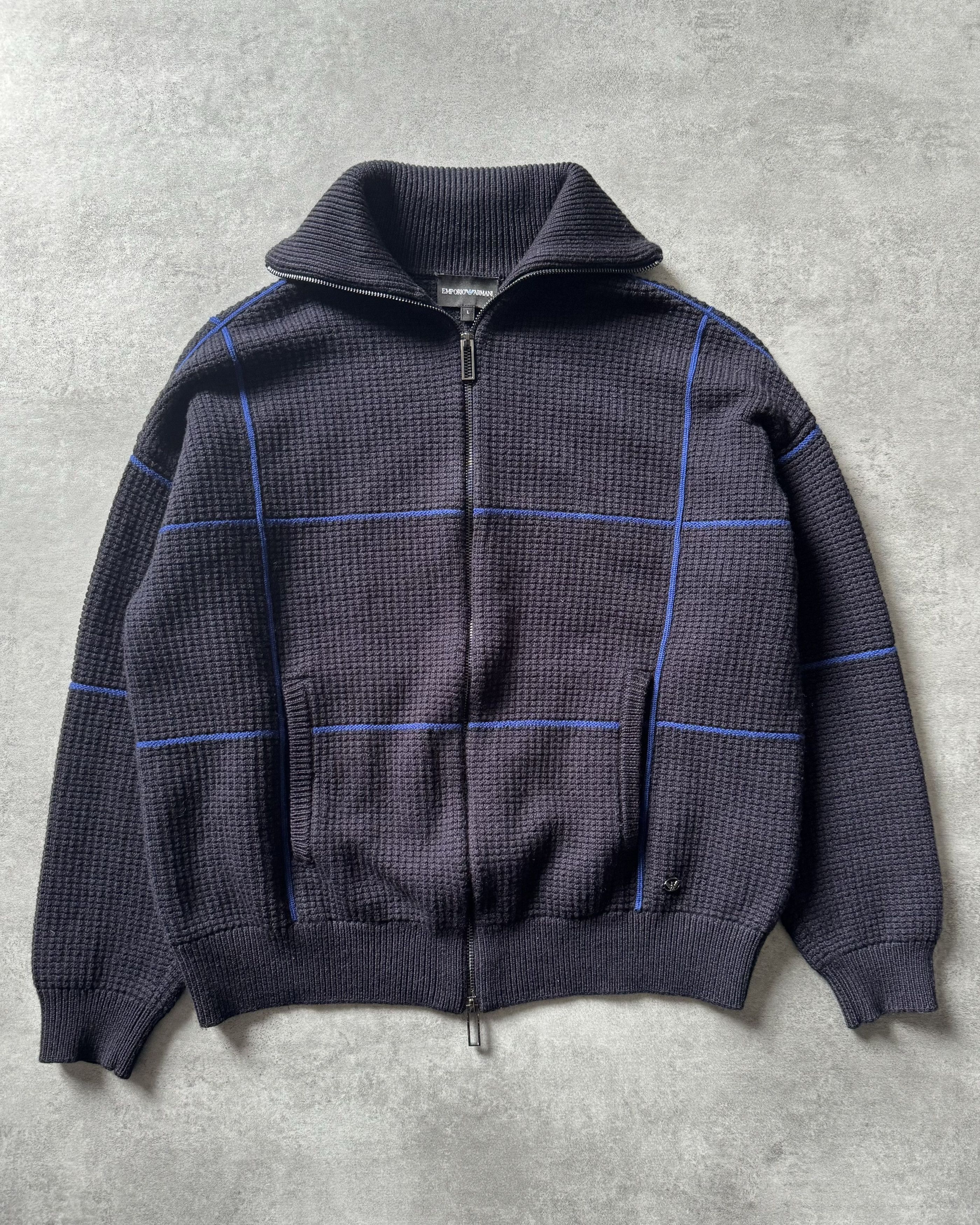 image of Archival Clothing x Emporio Armani 1990S Emporio Armani Geometrical Wool Sweater in Blue (Size Smal