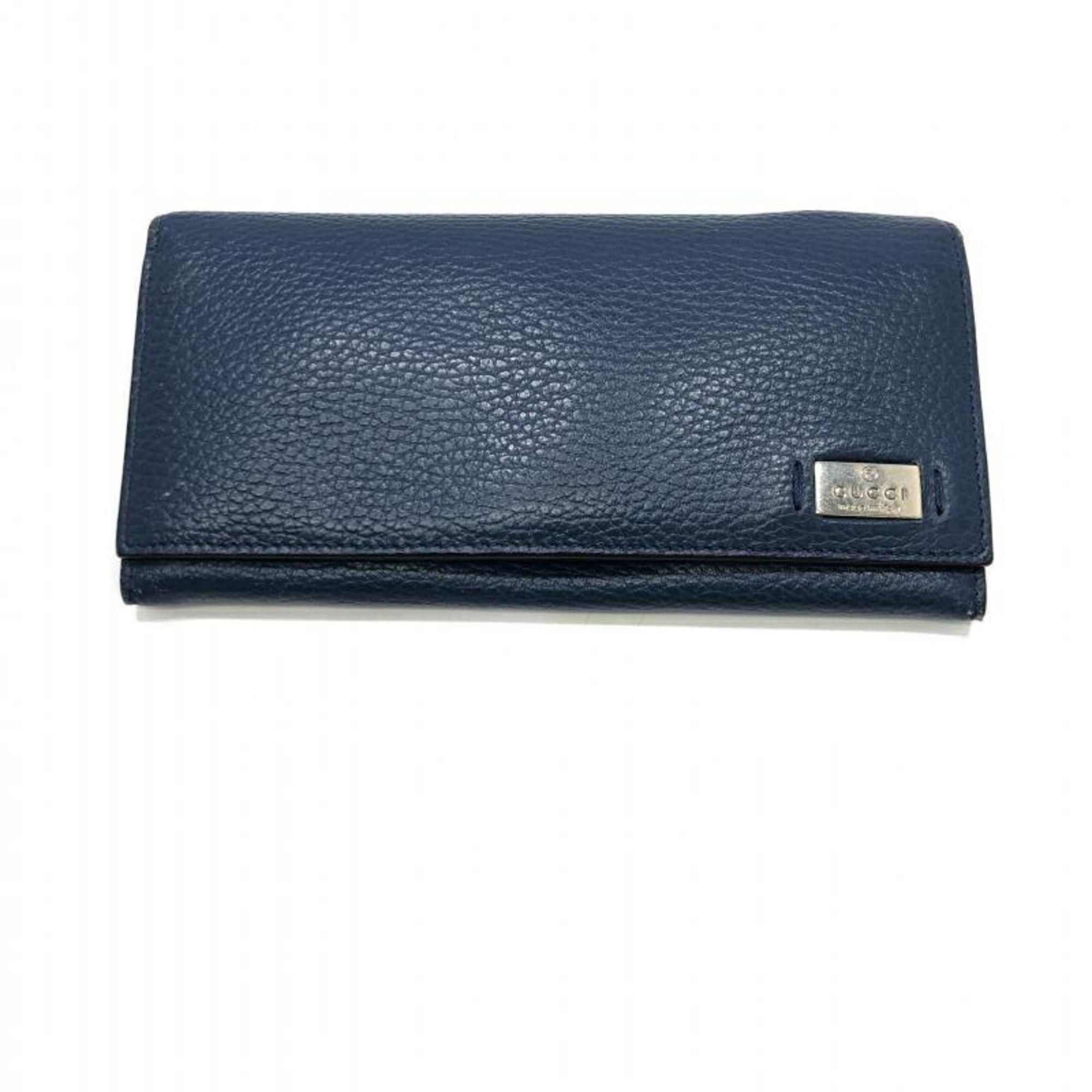 image of Gucci Plate Long Wallet Blue 352352 Bifold, Women's