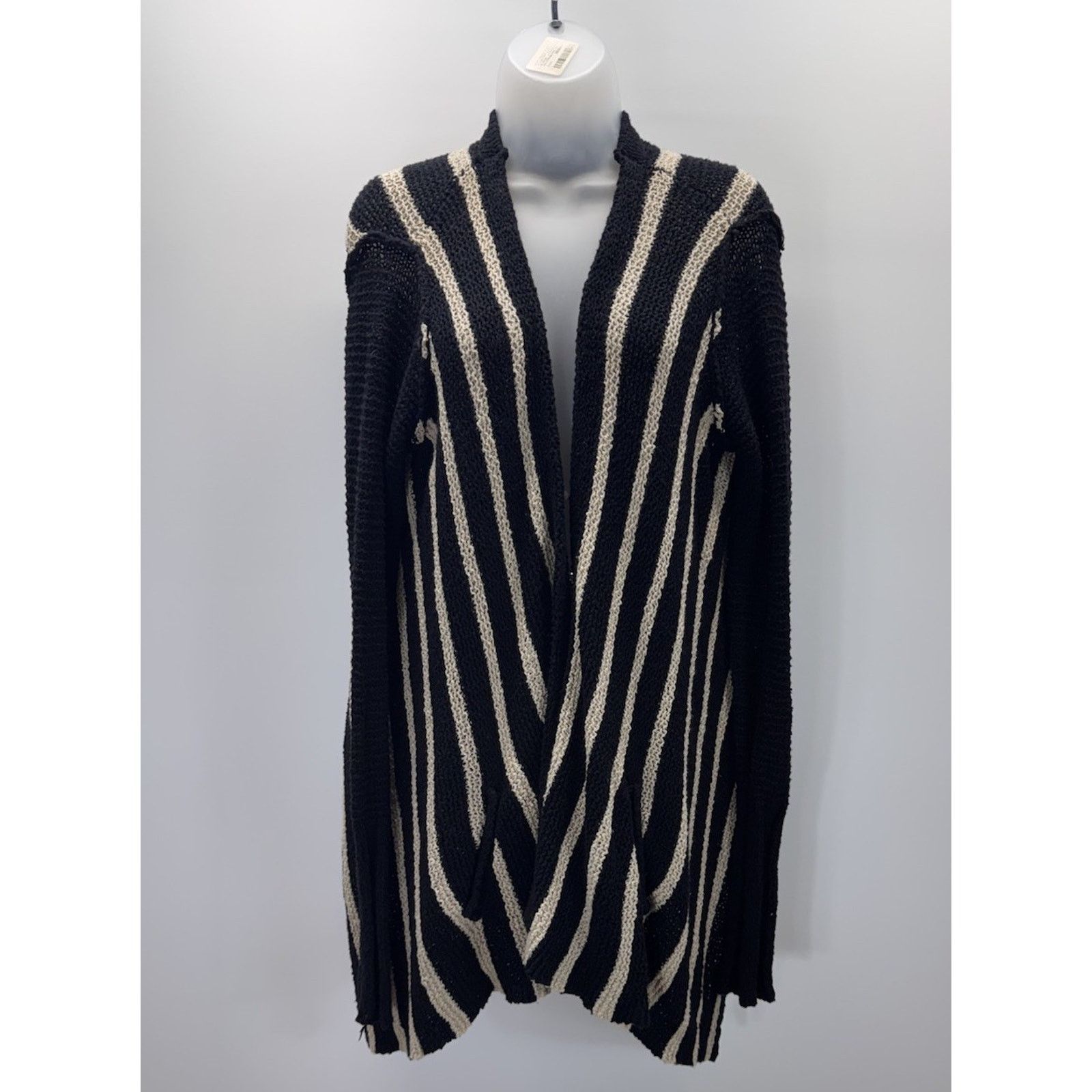 Free People Free People Black Beige Chevron Strip Cardigan Sweater Size M / US 6-8 / IT 42-44 - 2 Thumbnail