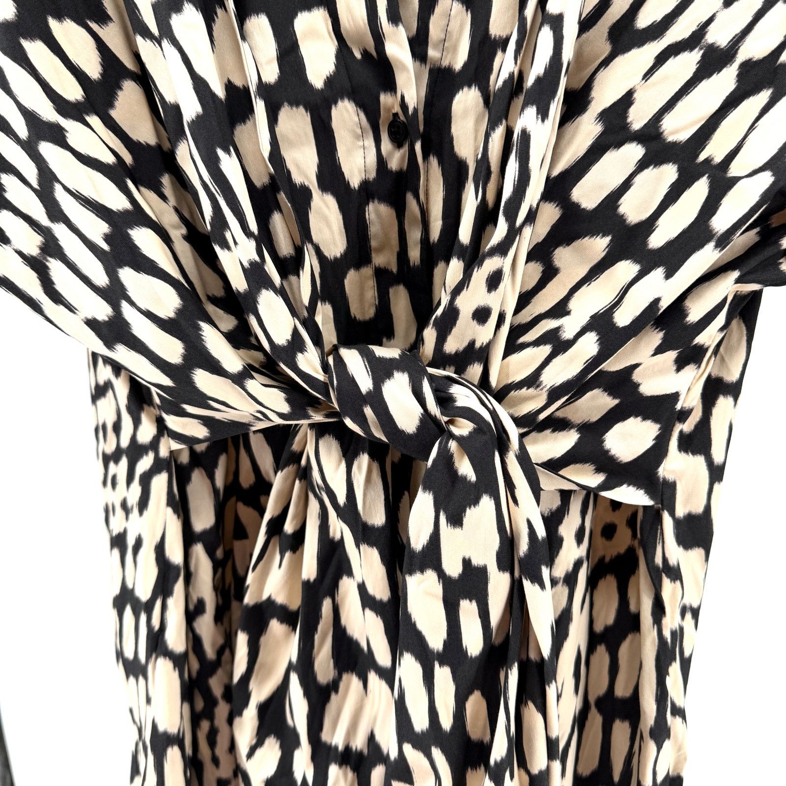 Chicos Black Label Black Khaki Ikat Print Tie Front Midi Dress Size L / US 10 / IT 46 - 3 Thumbnail