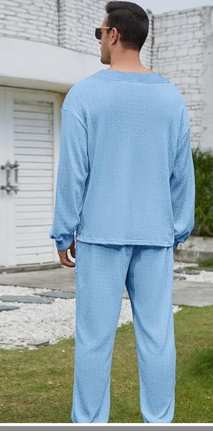 Designer Men's Size LARGE 2 Piece Long Sleeve V Neck Waffle Knit Size US L / EU 52-54 / 3 - 4 Thumbnail