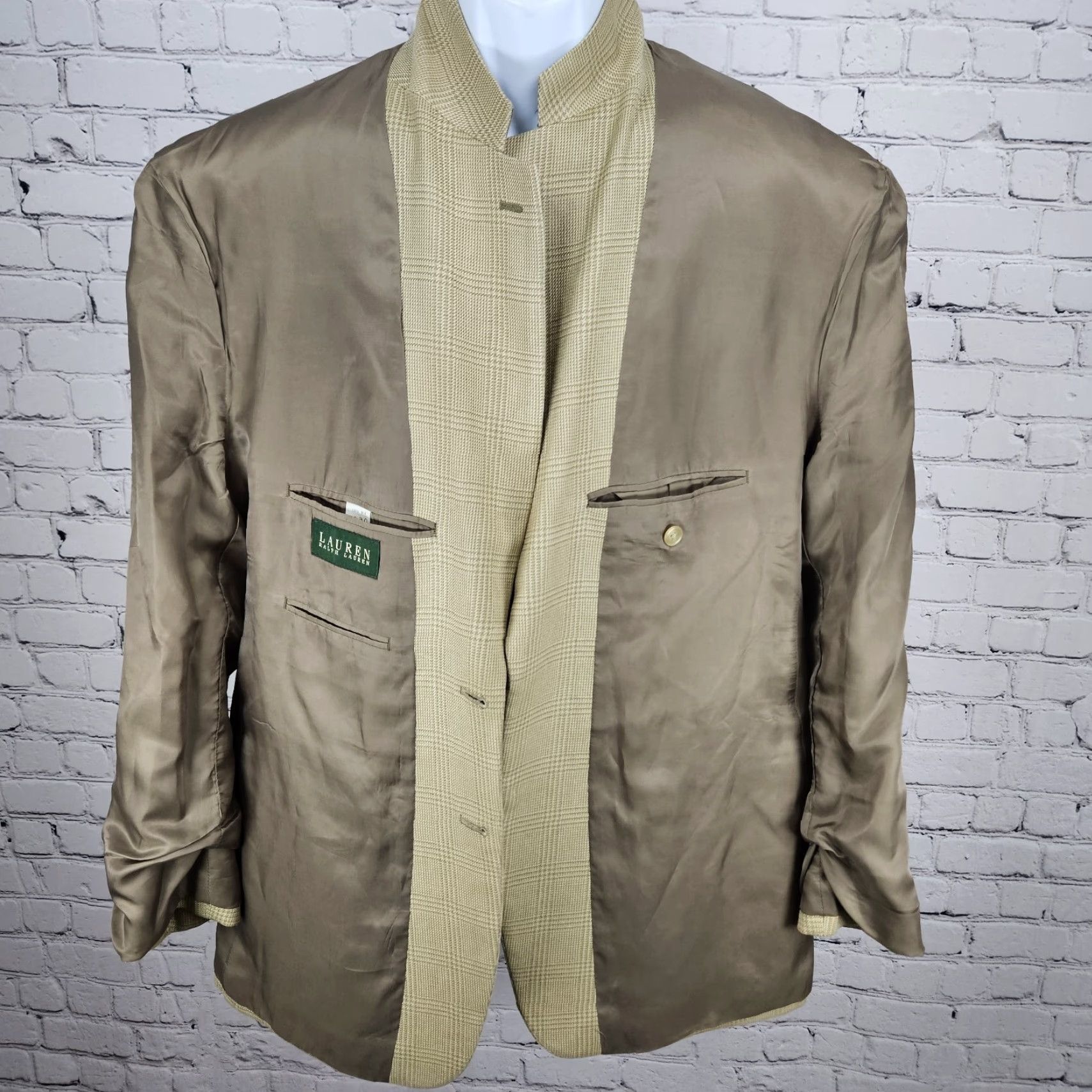 Ralph Lauren Lauren Ralph Lauren Sport Coat Blazer Notch 2 Button Single-Breasted Silk Beige 43R Men Size 46R - 6 Thumbnail