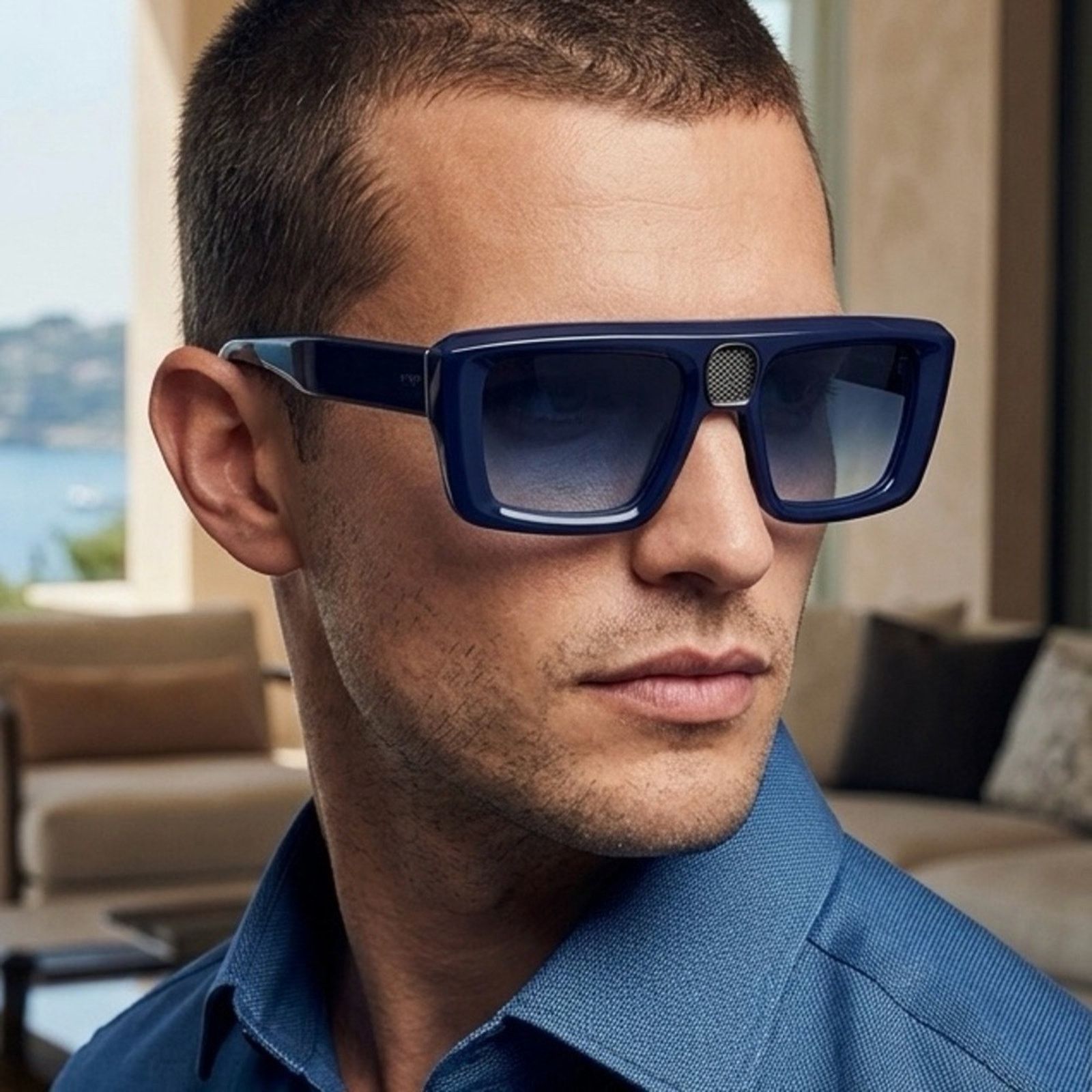 Bugatti New! BUGATTI 02-DK. Blue Stylish Blue Square Sunglasses Size ONE SIZE - 3 Thumbnail