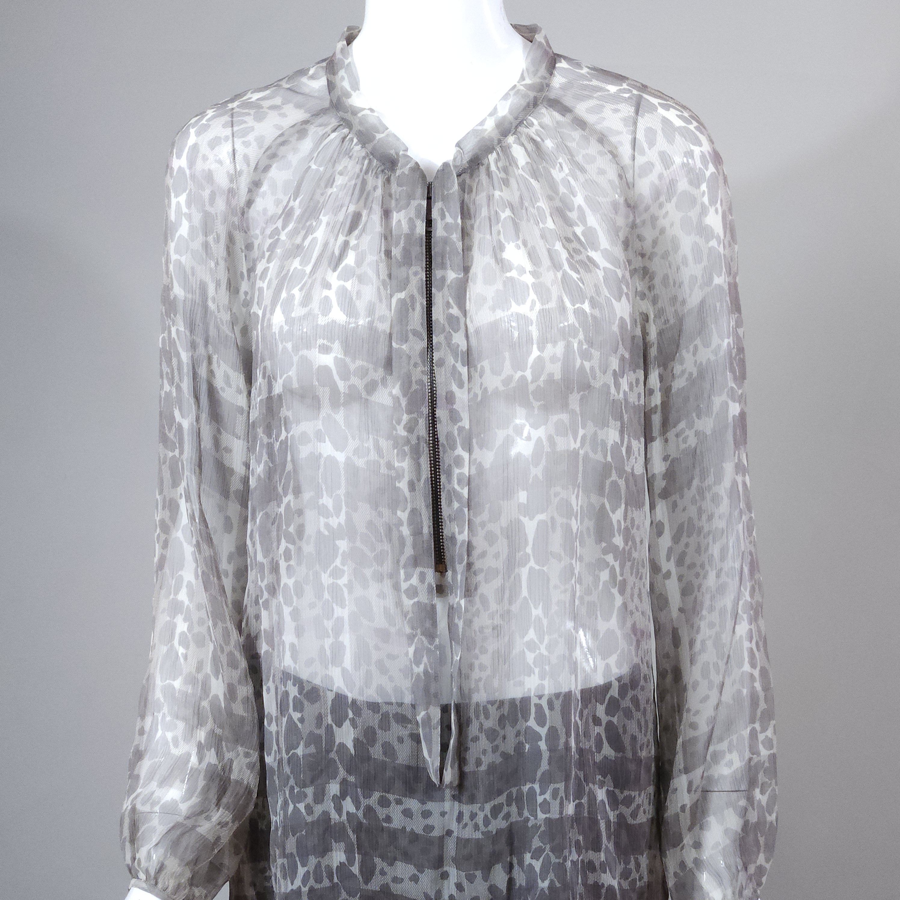 Burberry Burberry London Printed Chiffon Top Blouse Silk Half Zip Size M / US 6-8 / IT 42-44 - 2 Thumbnail