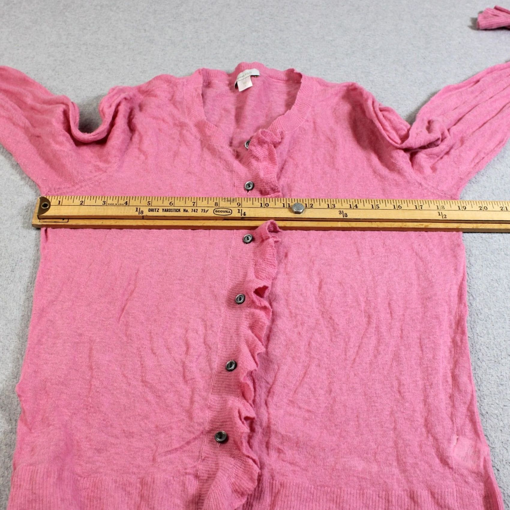 Vintage Garnet Hill Cardigan Women L Pink Lightweight Knit Button-Front V-Neck Ruffle Sleeve Casual Spring Size L / US 10 / IT 46 - 6 Thumbnail