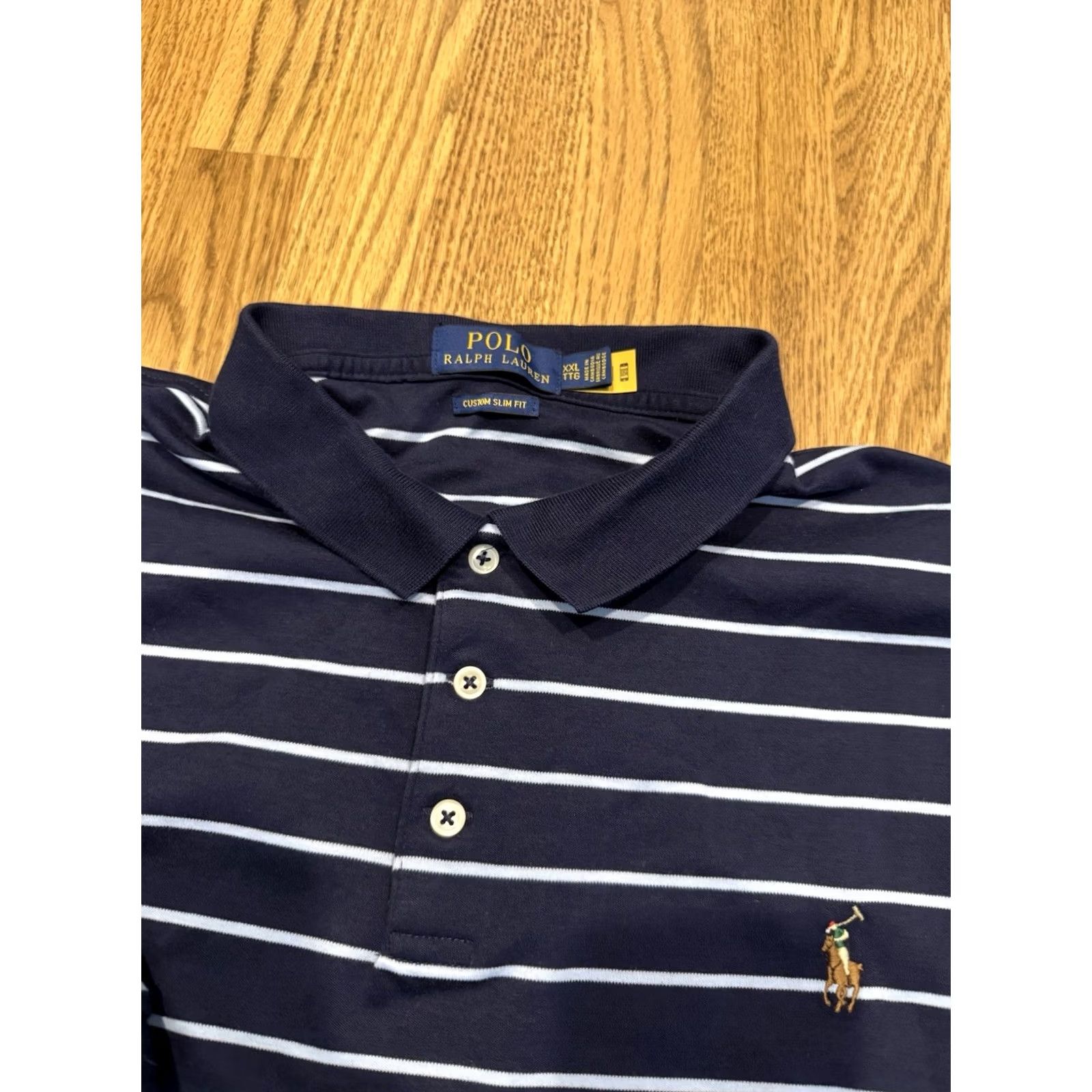 Polo Ralph Lauren Polo Ralph Lauren Polo Shirt Slim Fit Men XL Blue Stripe Pony Short Sleeve Collared Cotton Golf Rugby Walking All Seasons Easy Care Mens Size US XL / EU 56 / 4 - 3 Thumbnail