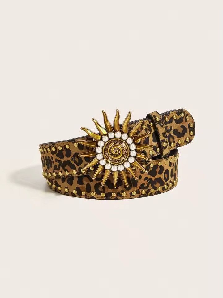 Japanese Brand NEW Leopard Print PU Leather Belt - Sunburst Pearl -112 cm Size 32 - 1 Thumbnail