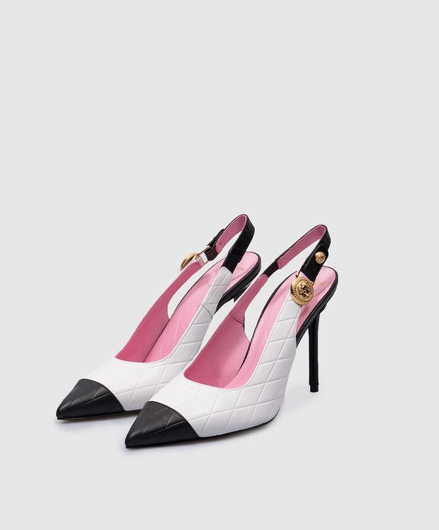 Balmain o1s1wg110925 Pointed Toe Leather Pumps in White/Black Size US 7 / IT 37 - 2 Thumbnail