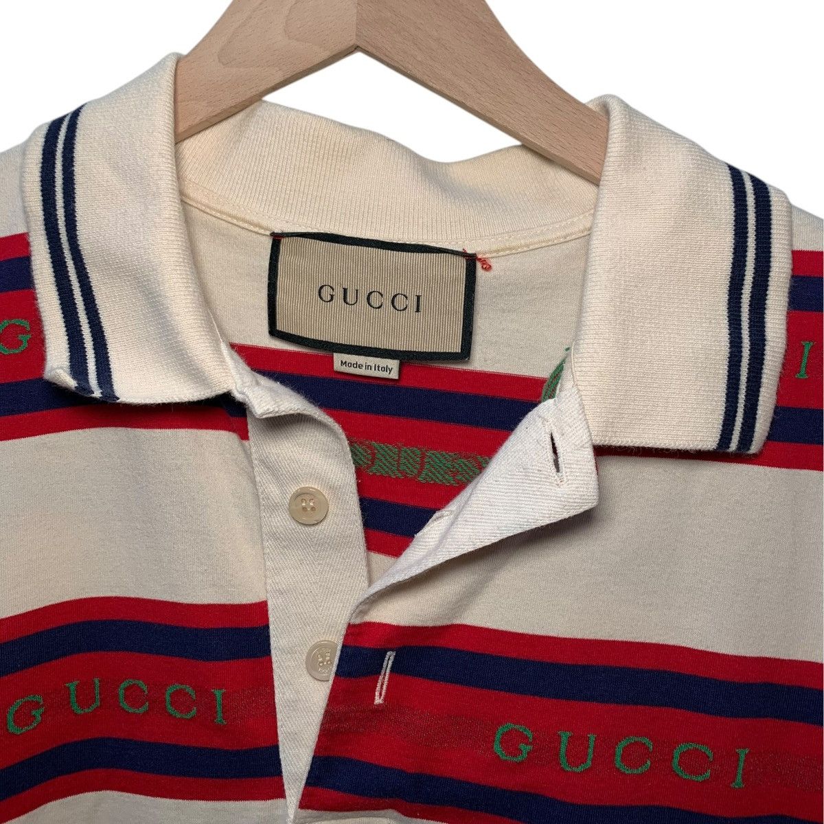 Gucci Gucci Striped Polo Shirt Beige Red Medium Size US M / EU 48-50 / 2 - 5 Thumbnail