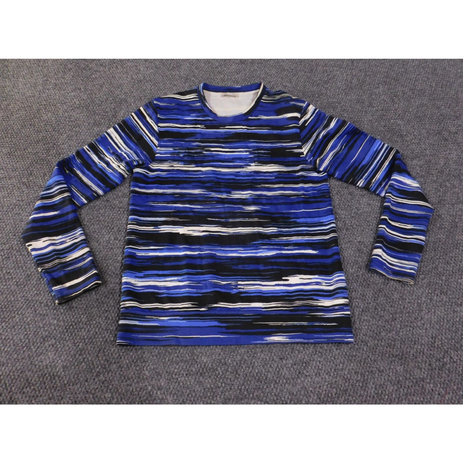 Cos COS Shirt Mens Small Striped Long Sleeve Modern Pattern Portugal Blue Black White Crew Neck T-Shirt Patterned Mens Regular Fit Size US S / EU 44-46 / 1 - 2 Thumbnail