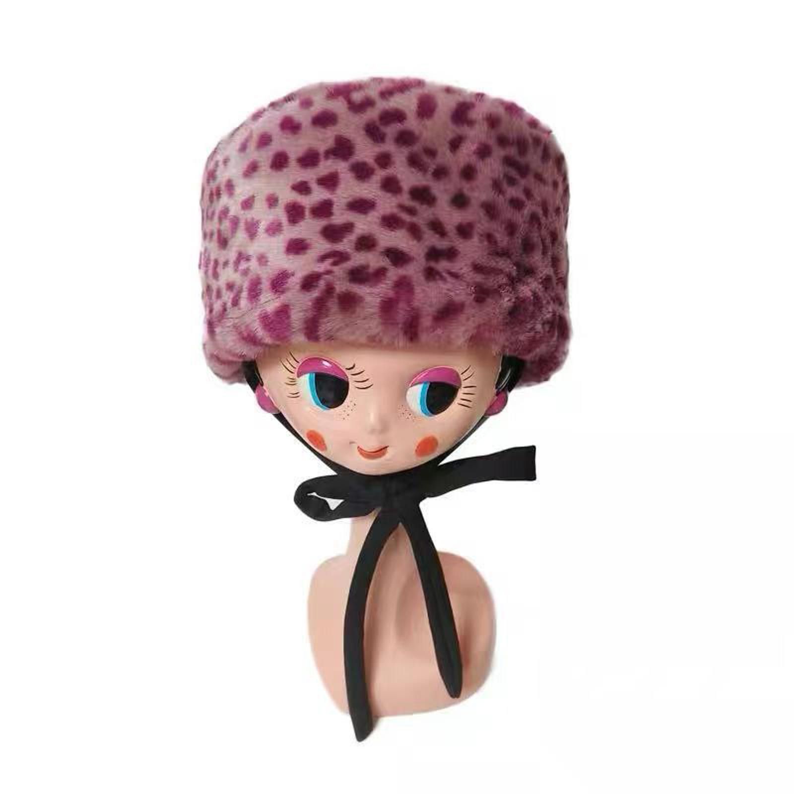 Japanese Brand Y2K Pink Leopard Faux Fur Hat Kawaii Harajuku Style Size ONE SIZE - 3 Thumbnail