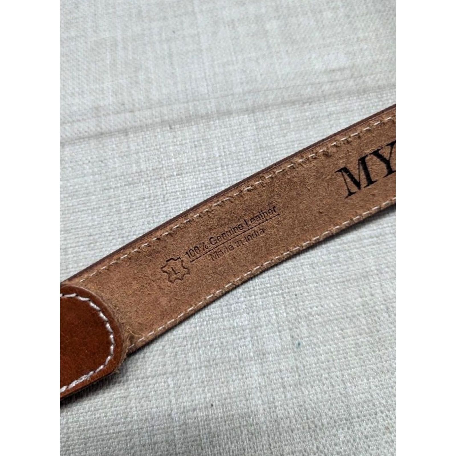 Vintage VINTAGE Myra belt Western Belt Unisex Adults 38 brown Tooled cowhide leather buckle belt 1-1/2" width Size 38 - 4 Thumbnail