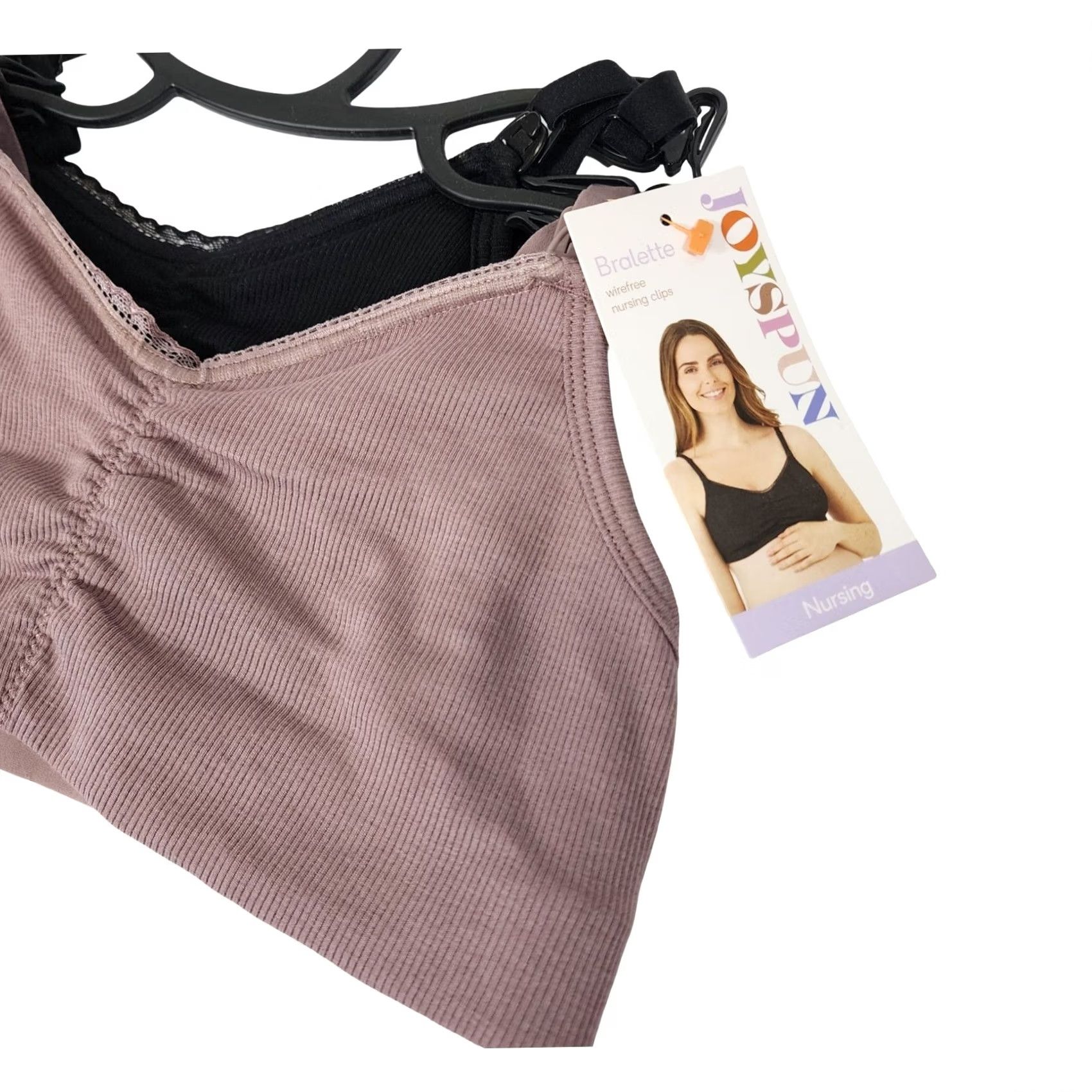 Vintage Joyspun Nursing Bralette 2PK Wirefree Mauve Black Soot S Women’s Bra Set Lace Ruching Lightweight Size ONE SIZE - 3 Thumbnail