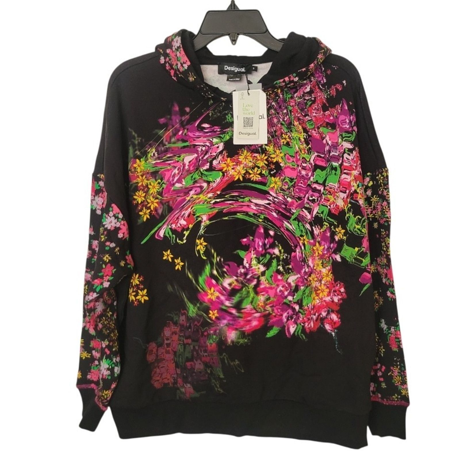 Desigual Desigual Hoodie Women Floral Art Black Multi Pullover Size S Size S / US 4 / IT 40 - 2 Thumbnail