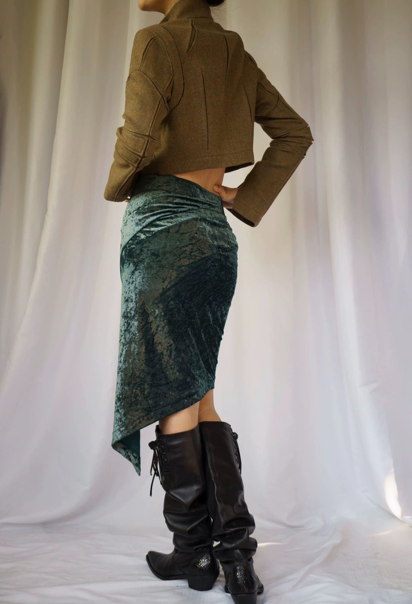 Junya Watanabe JUNYAWATANABE 1997 Lake Green Velvet Asymmetric Dress Size M / US 6-8 / IT 42-44 - 6 Thumbnail