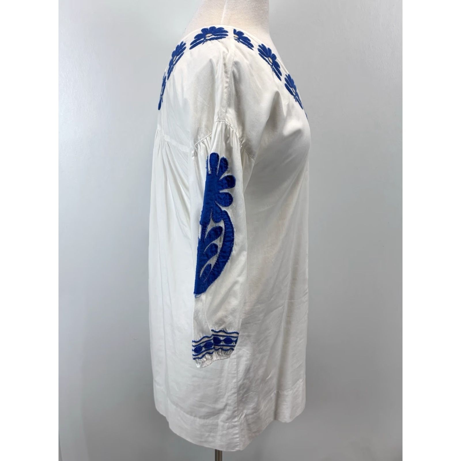 Madewell Madewell Dress Womens XS White/Blue Floral Embroidered Shift Boho Cotton 3/4 Sleeve V-Neck Womens Size XS / US 0-2 / IT 36-38 - 4 Thumbnail