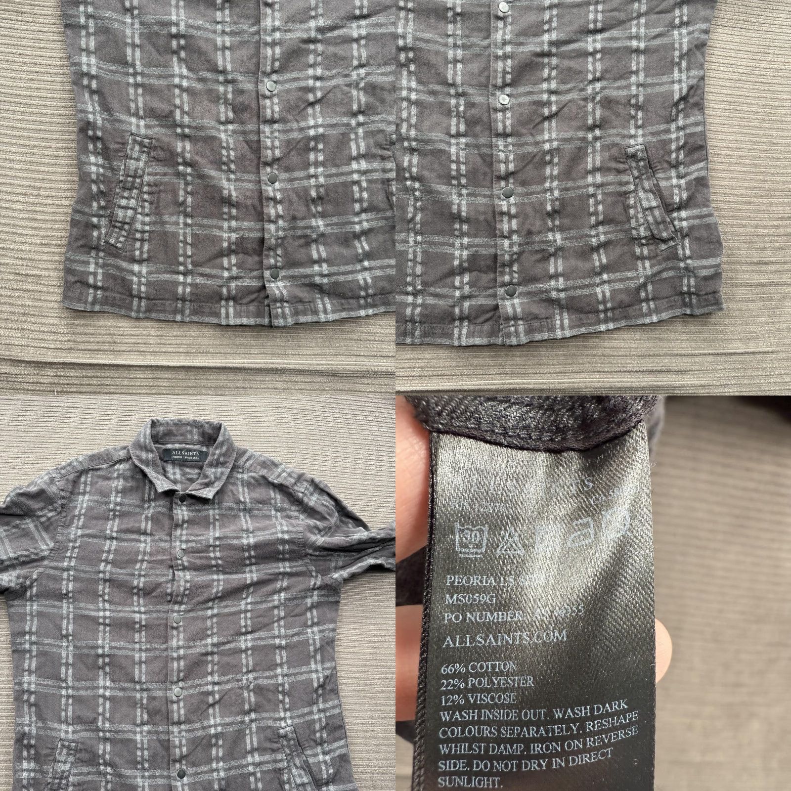 Allsaints AllSaints Shirt Mens M Gray Plaid Cotton Blend Peoria LS Shacket Casual Lightweight Size US M / EU 48-50 / 2 - 8 Thumbnail