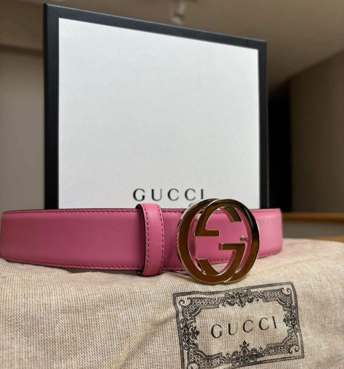 Gucci Gucci Pink / Silver Leather GG Belt Size 42 - 2 Thumbnail