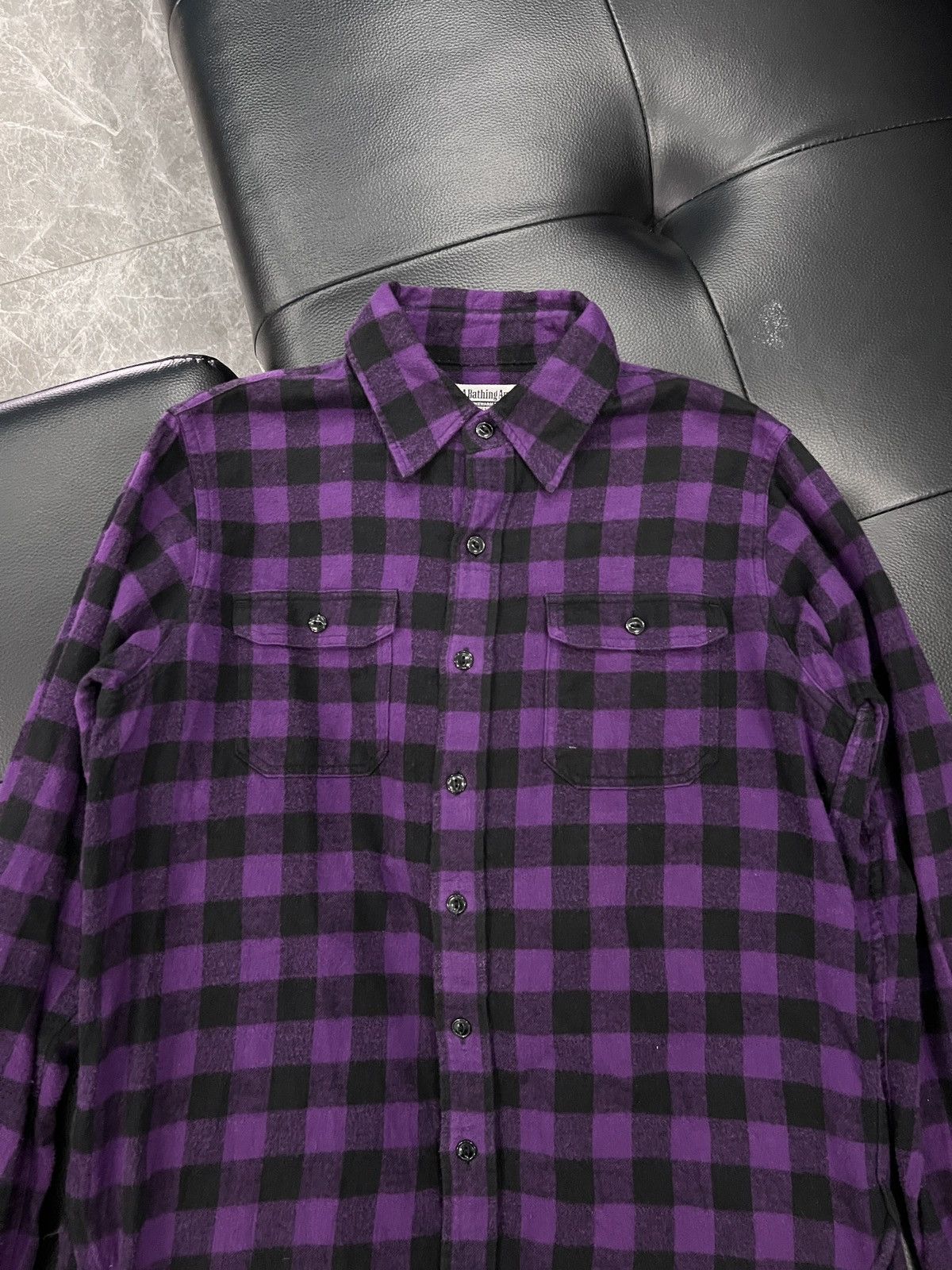 Bape A Bathing Ape OG 2000s Purple & Black Plaid Flannel Shirt Size US S / EU 44-46 / 1 - 3 Thumbnail