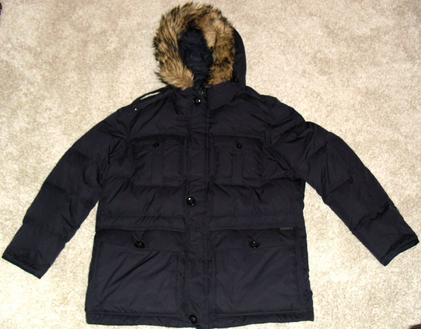 image of Polo Ralph Lauren Ralph Laurent Polo $395 Mens Size XL Zip Puffer Jacket Fur Hood in Navy Blue