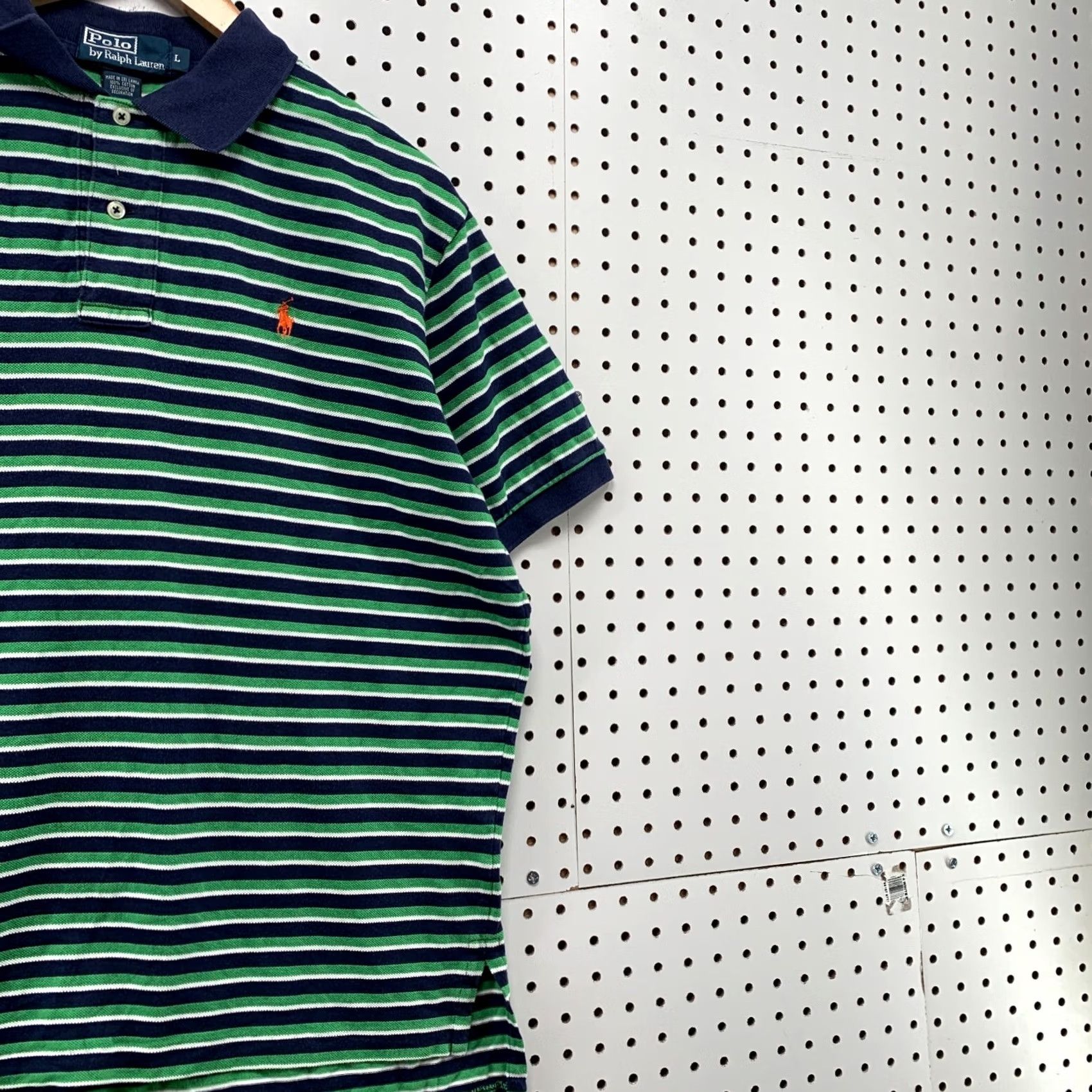 Polo Ralph Lauren Polo Ralph Lauren Polo Shirt Large Mens Green Blue Striped Orange Pony 23x27 Size US L / EU 52-54 / 3 - 7 Thumbnail