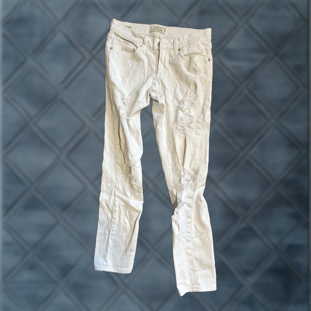 Lucky Brand Lucky Brand Sienna Slim Boyfriend Jeans Women’s 00/24 White Distressed Denim Hem Size 24" / US 00 / IT 34 - 1 Thumbnail